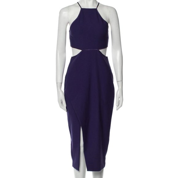 Cinq a Sept Dark Purple Halter Cutout Midi Dress - Picture 1 of 11